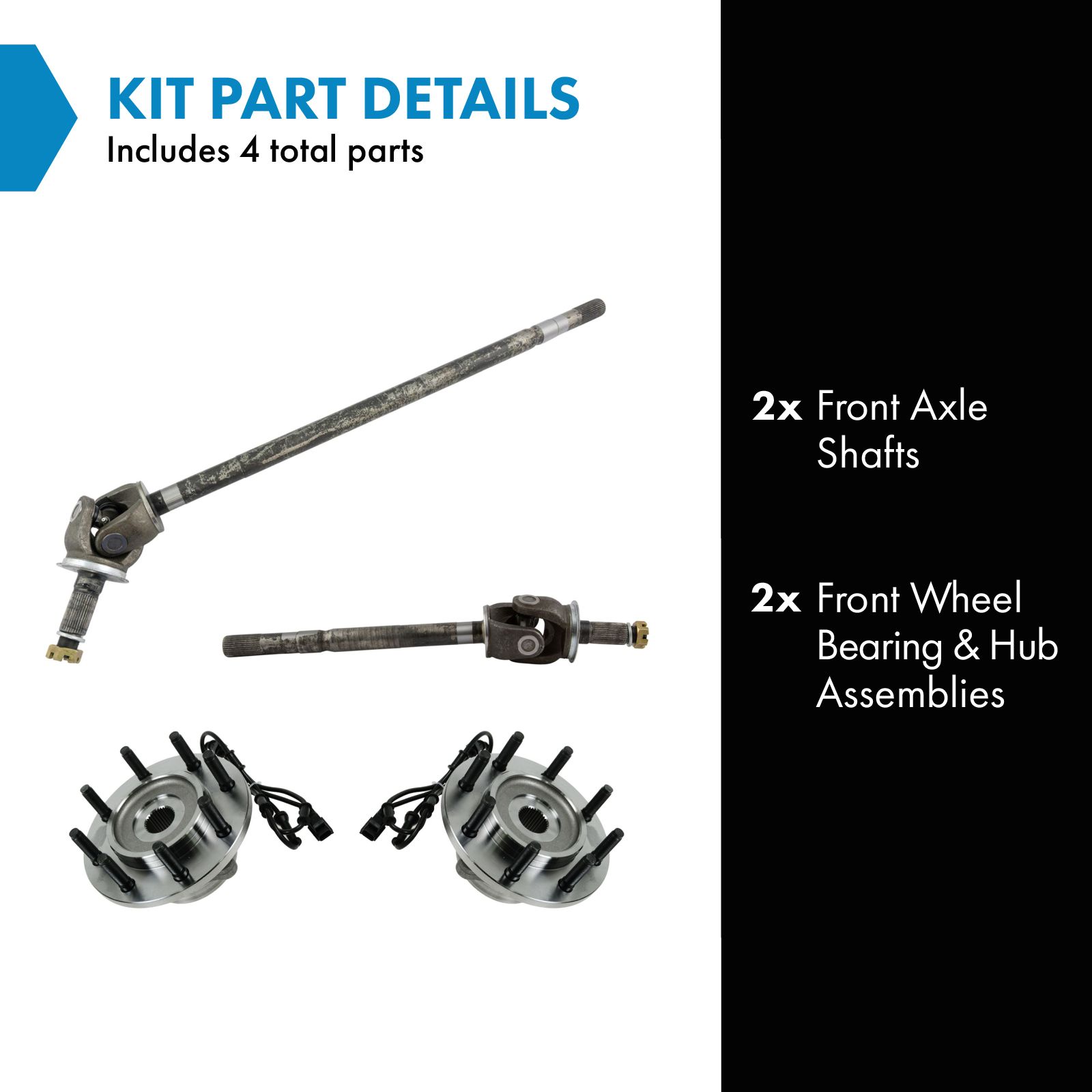 TRQ Front Drivetrain Kit Axle Shaft Wheel Hub Bearing Assembly Compatible with 2005 Dodge Ram 2500 Ram 3500