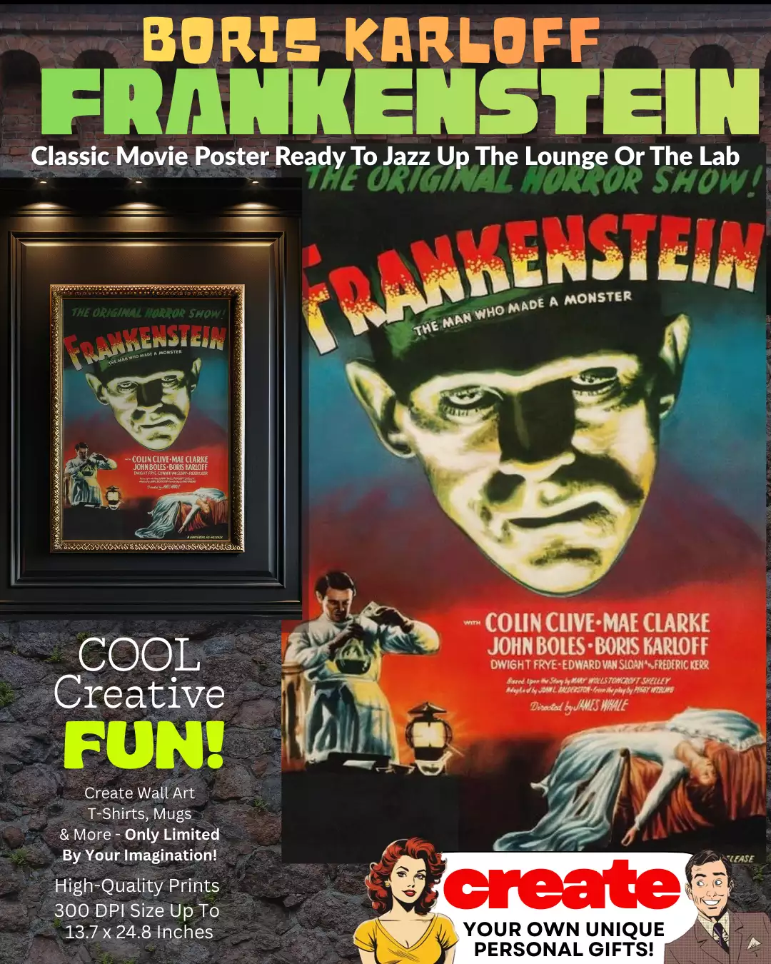 Boris Karloff Frankenstein Classic Movie Poster