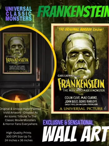 Universal Monsters Frankenstein - Classic Horror Movie Poster Art
