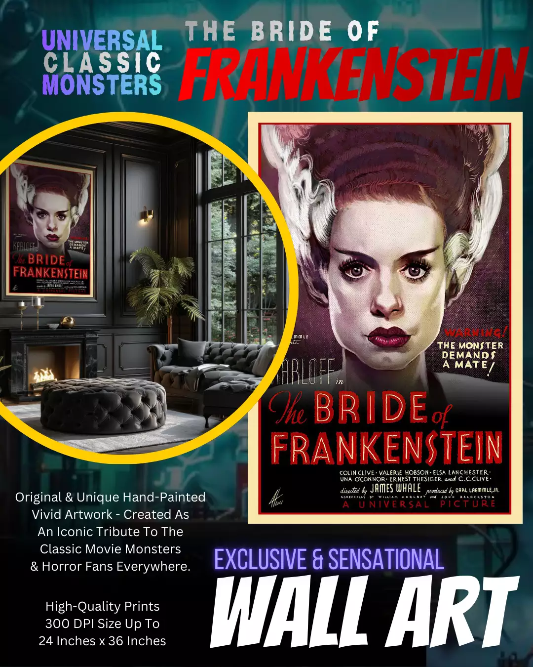 Universal Monsters The Bride Of Frankenstein - Classic Horror Movie Poster Art