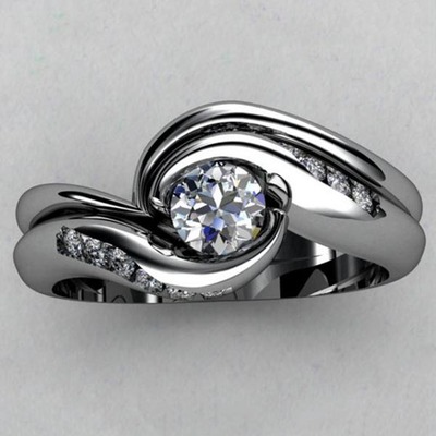 Alternate view of Flush-Fit Palladium Diamond Engagement Set