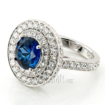 Alternate view of All Hand Made Sapphire Center Diamond Engagement Ring