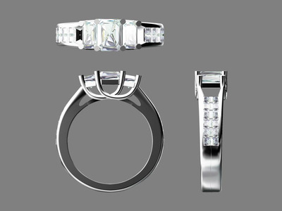 Alternate view of Emerald Three Stone Engagement Ring With Invisible Setting Princess Diamonds