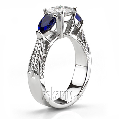 Alternate view of Antique 3-Stone Sapphire and Diamond Engagement Ring