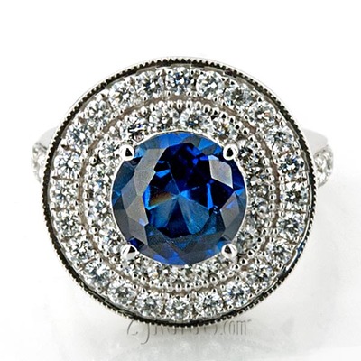 Alternate view of All Hand Made Sapphire Center Diamond Engagement Ring