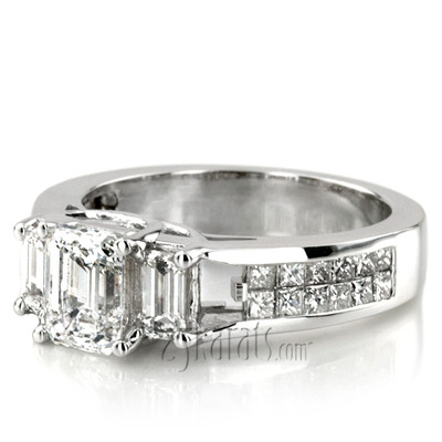 Alternate view of Emerald Three Stone Engagement Ring With Invisible Setting Princess Diamonds