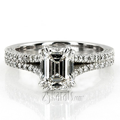 Alternate view of Micro Pave Emerald Cut Engagement Ring