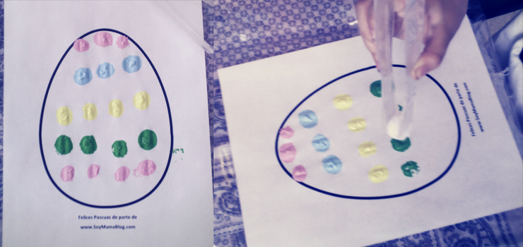 Huevo de Pascua decorado con pompones y pintura