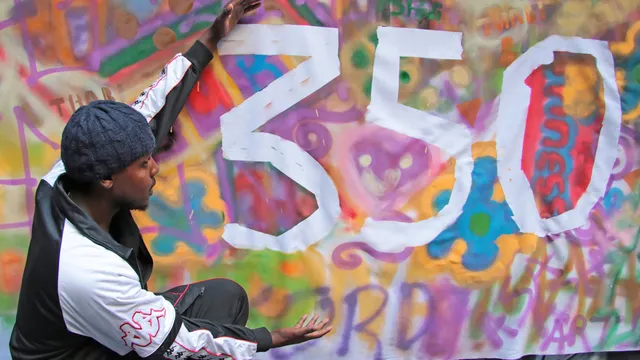 Street art with 350 logo