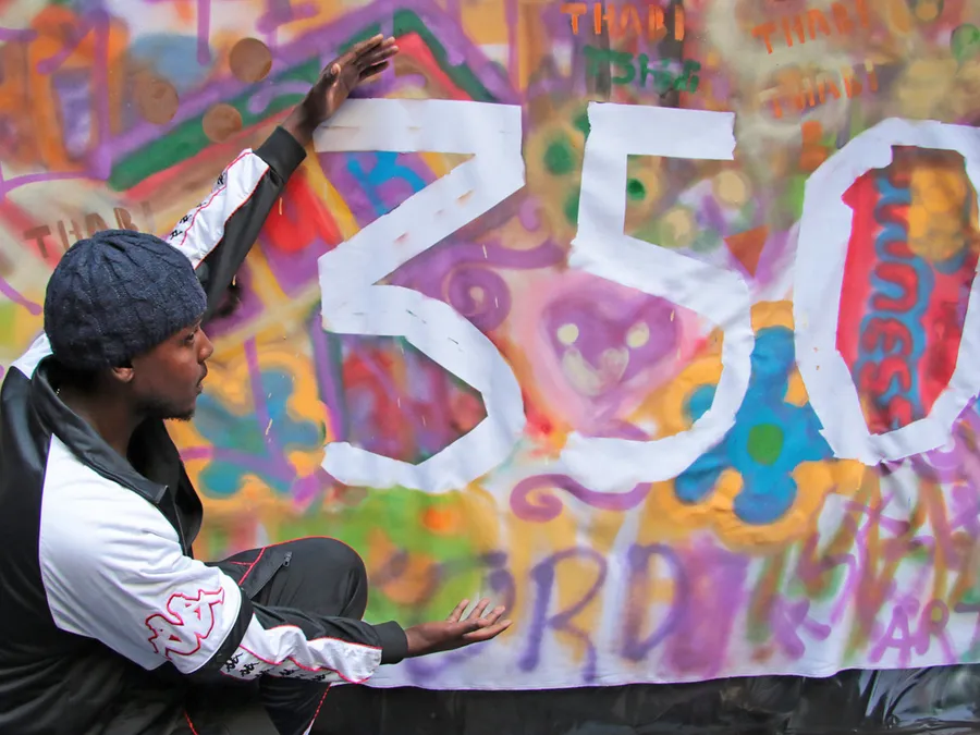 Street art with 350 logo