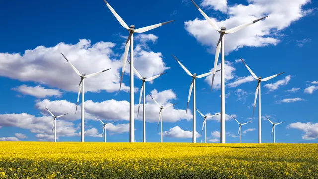 Wind farm in the sunshine