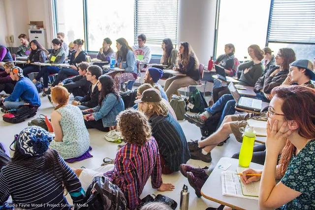 students at a conference workshop