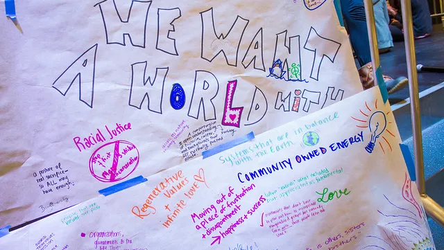 hand-written notes about an ideal world to aspire for