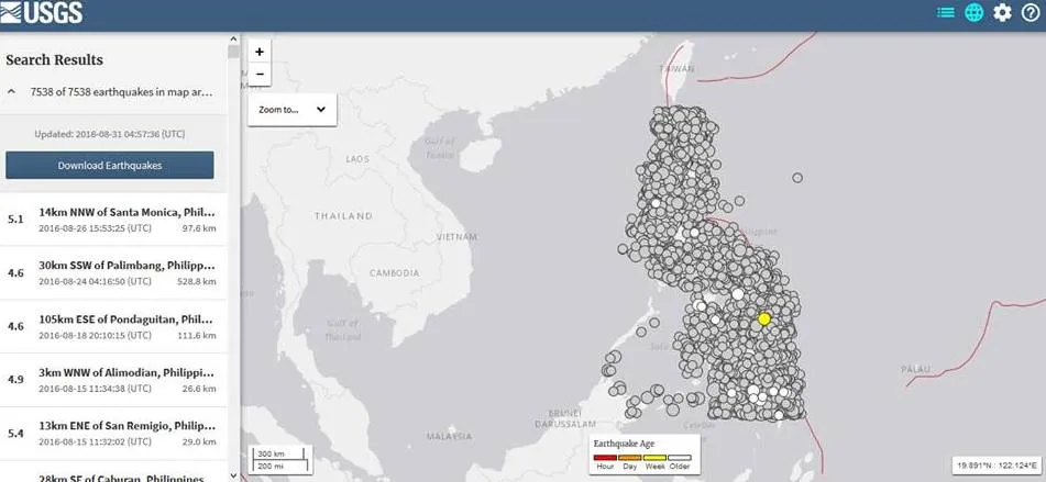 Data visualisation of earthquake data from Year 2000-2016 taken from the United States Geological Survey shows that there have been 7,538 earthquakes of varying magnitudes in the Philippines. Visualization by Leonard Soriano