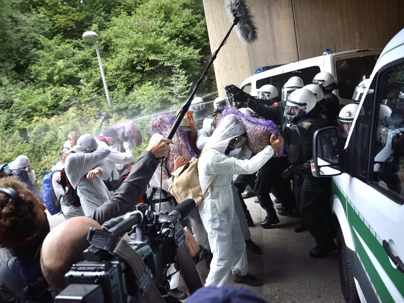 German police deployed tear gas against peaceful protestors during Ende Gelande 2015. Photographer: Tim Wagner