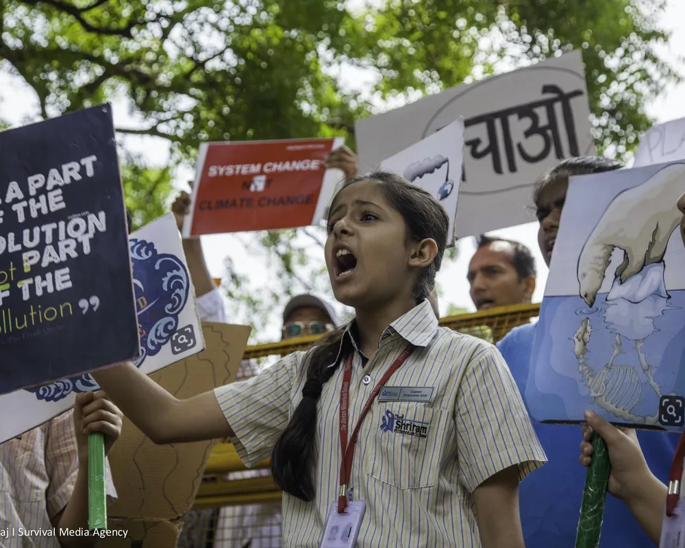 Young activist demonstrating in New Dehli