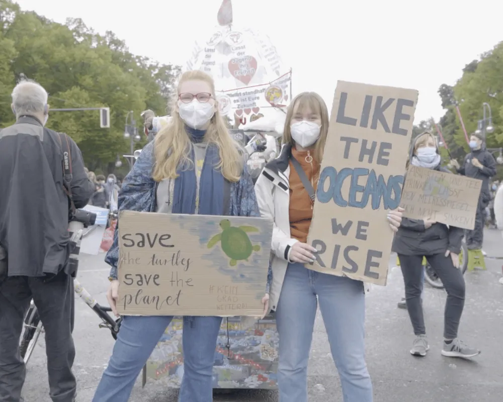 Activists from Fridays for Future Berlin take part in a bike demonstration and rally in Berlin to demand climate justice as part of the global climate strike day of Action.