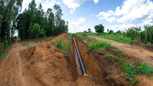 A piece of the East African Crude Oil Pipeline (EACOP) under construction.