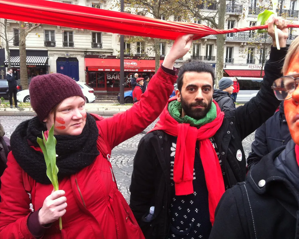 10,000 people drew redlines that must not be crossed for a just and livable planet in Paris, December 2015.
