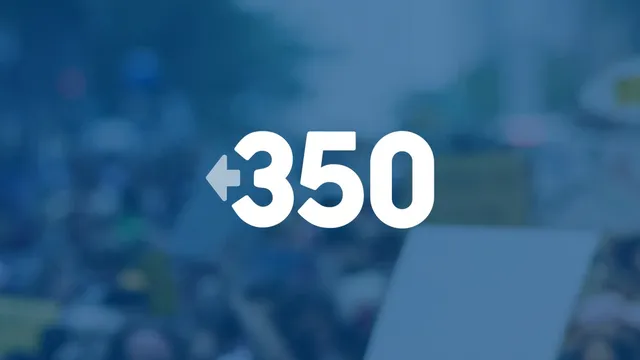 Climate protest with navy overlay and 350 logo