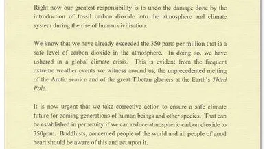 Dalai Lama's 350 Endorsement Letter