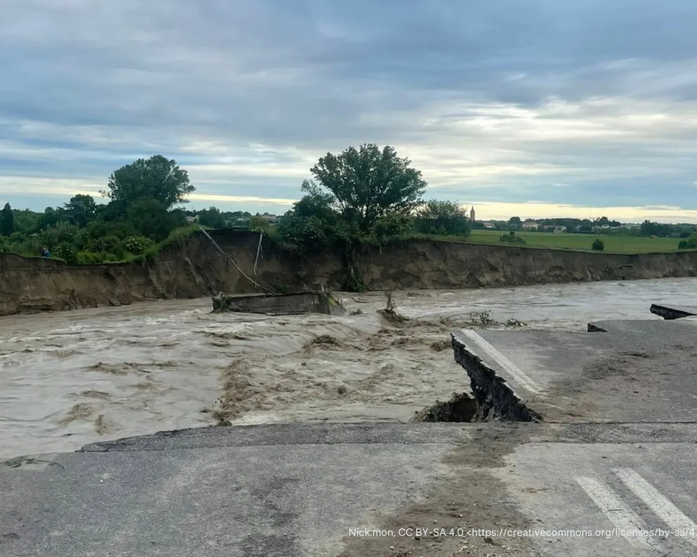 collapsed bridge in Emilia Romagna during the Italy floods in May 2023