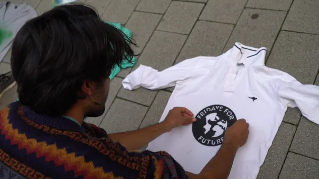 youth climate organiser shayli from germany makes fridays for future t-shirts ahead of the global climate strike