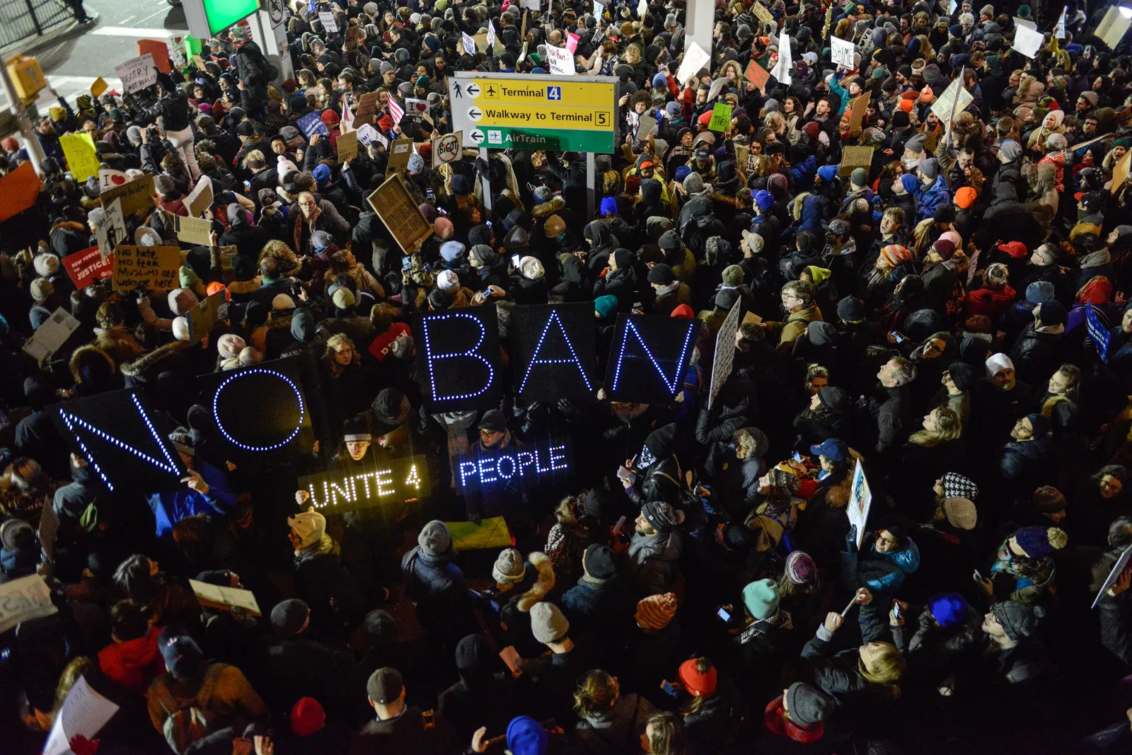 Thousands at JFK International Airport protesting the Muslim Ban on January 25th. (Photo: Stephanie Keith, Getty Images)