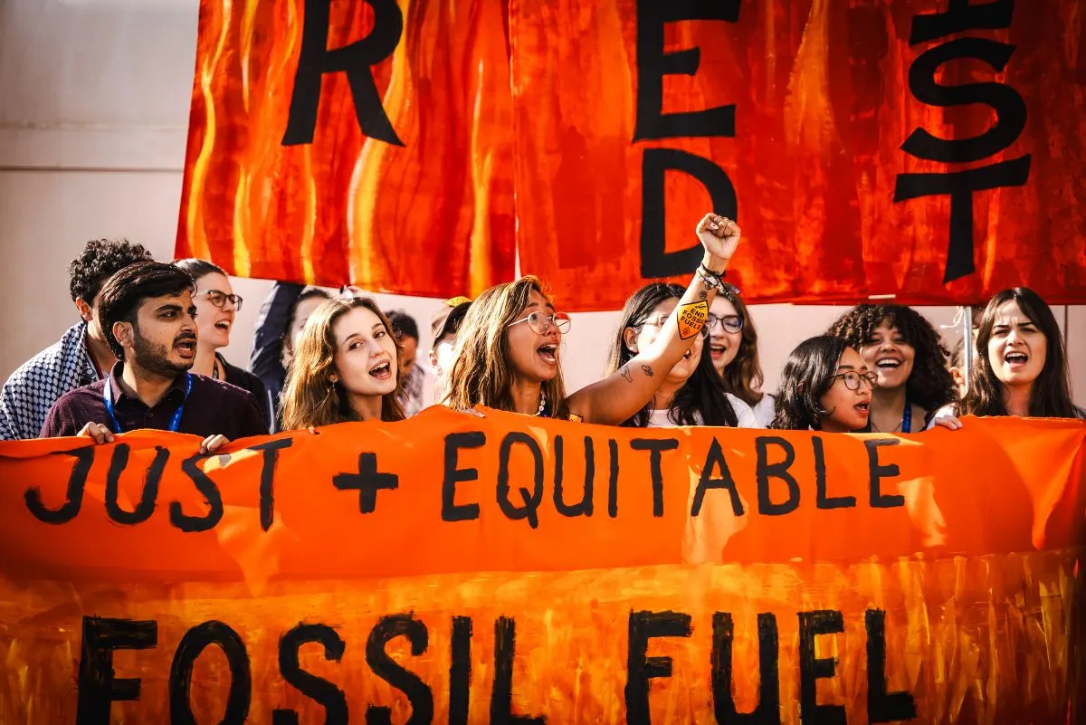 "Hold the Line" action at the last day of COP28, in Dubai. Photo credit: Konrad Skotnicki