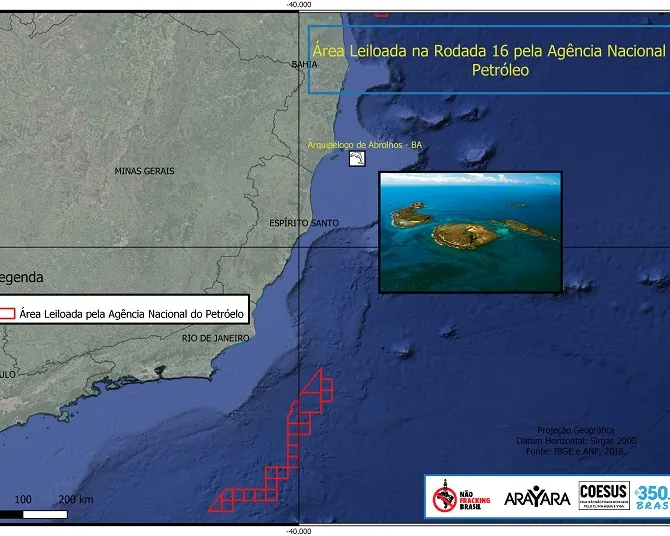 Mapa Abrolhos - perigo leilão para extração petróleo 2019
