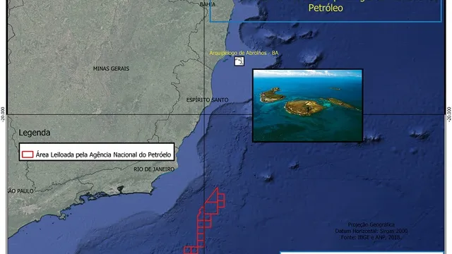 Mapa Abrolhos - perigo leilão para extração petróleo 2019
