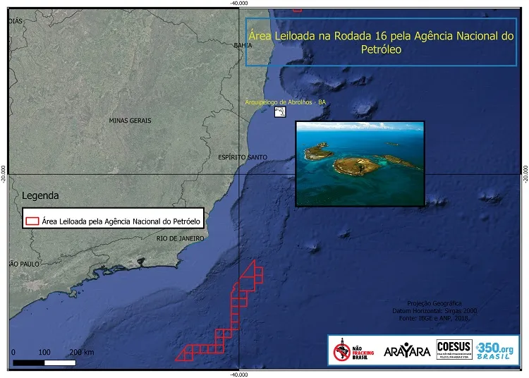 Mapa Abrolhos - perigo leilão para extração petróleo 2019