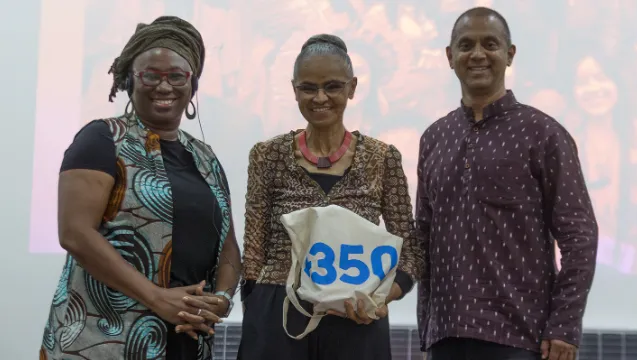 Marina Silva, Brazilian Minister of the Environment and Climate Change with 2 other gathering representatives.