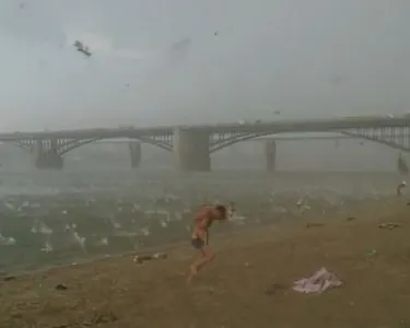 A sudden squall with hail hit Novosibirsk's  beach