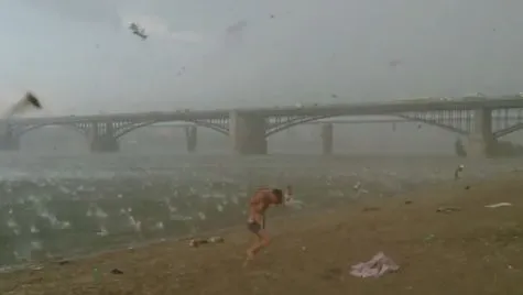 A sudden squall with hail hit Novosibirsk's  beach