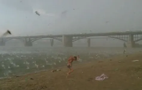 A sudden squall with hail hit Novosibirsk's  beach