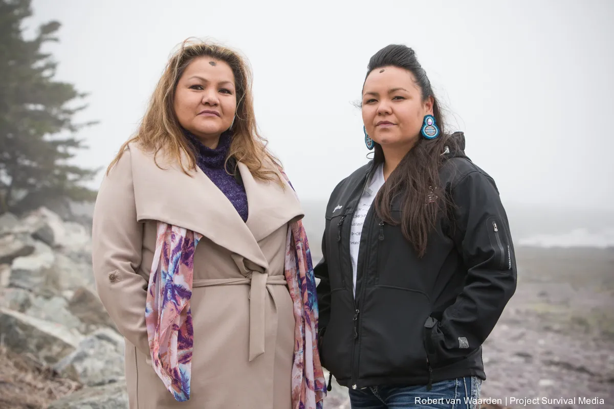 Geraldine Flurer and Jasmine Thomas from the Yinka Dene Alliance at the End of the Line March.  On May 30, 2015, over 500 Canadian citizens and First Nations marched in Red Head, Saint John, at the End of the Line for the proposed Energy East pipeline. The people were protesting the proposed mega pipeline and the tank terminal that would destroy and the Red Head community and endanger the Bay of Fundy. If approved, TransCanada's Energy East pipeline would travel 4600km from Alberta to Saint John, New Brunswick, shipping 1.1 million barrels of crude oil and bitumen for export through the Bay of Fundy, a critical habit for Right whales and home to thousands of jobs in Tourism and Fishing.