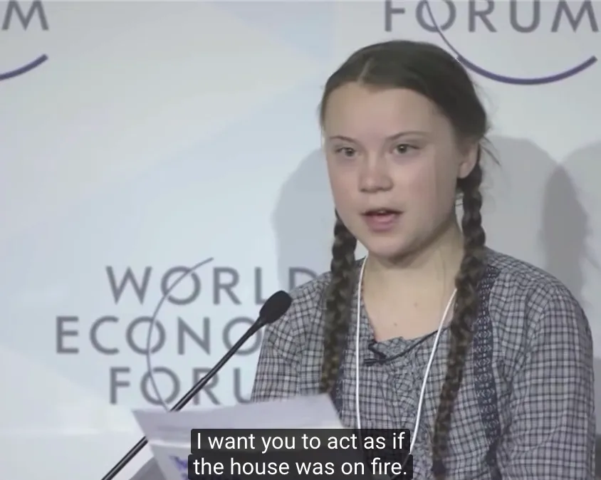 Greta Thunberg: "I want you to act as if the house was on fire". Photo by the Guardian.