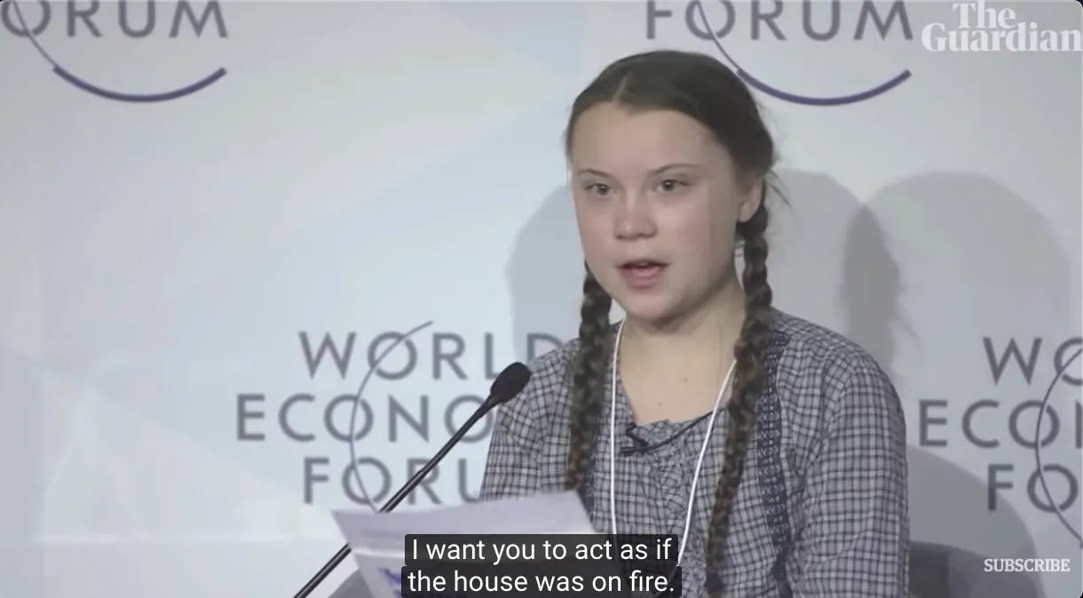 Greta Thunberg: „Ich will, dass ihr handelt, als stünde das Haus in Flammen.” Foto: The Guardian.