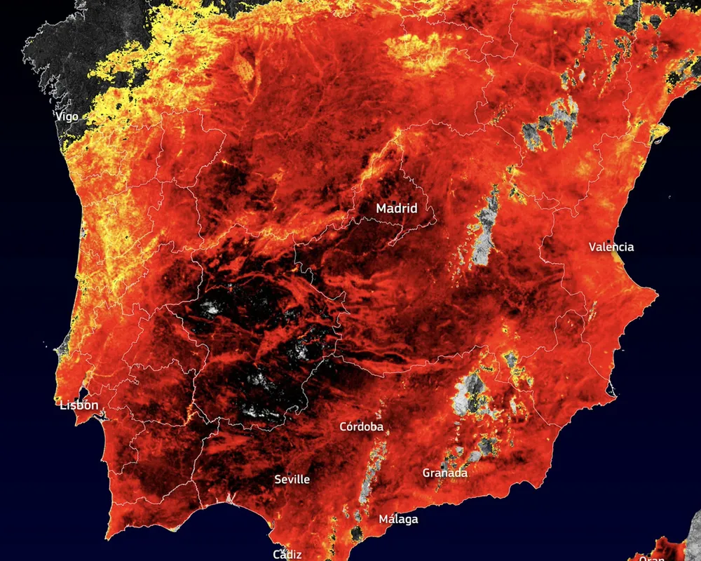heat map showing extreme heatwaves in europe