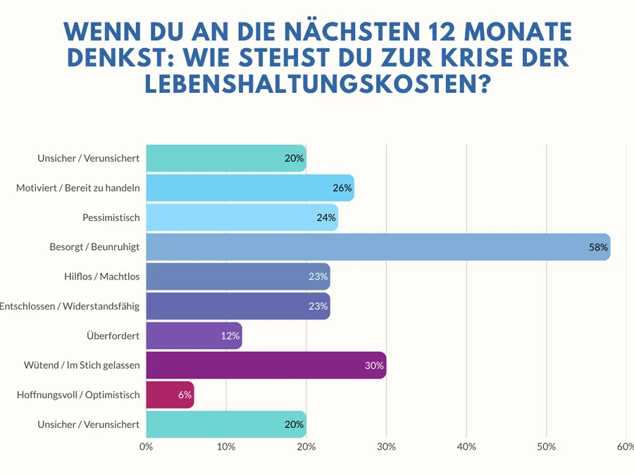 Graf der Umfrageergebnisse 2026 Einstellung zu Lebenshaltungskosten
