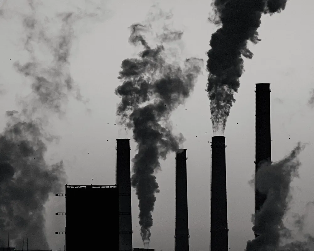 Smoking chimneys in black and white