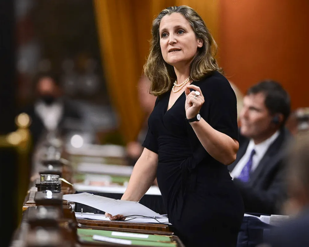 Chrystia Freeland speaking in Parliament