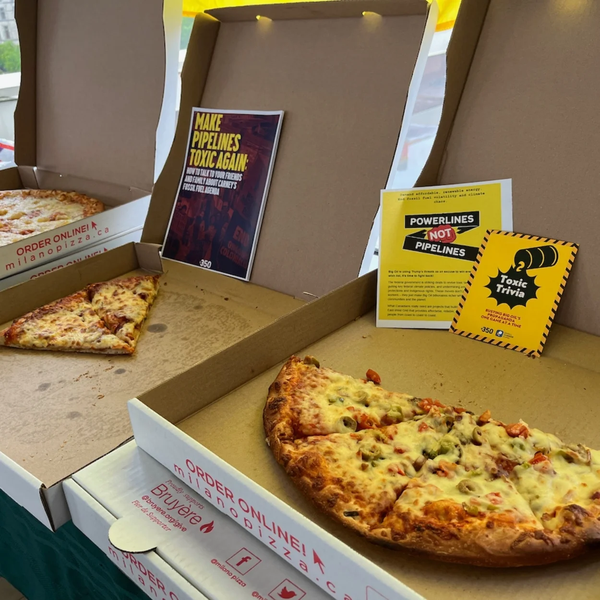 Toxic Trivia cards and pizza