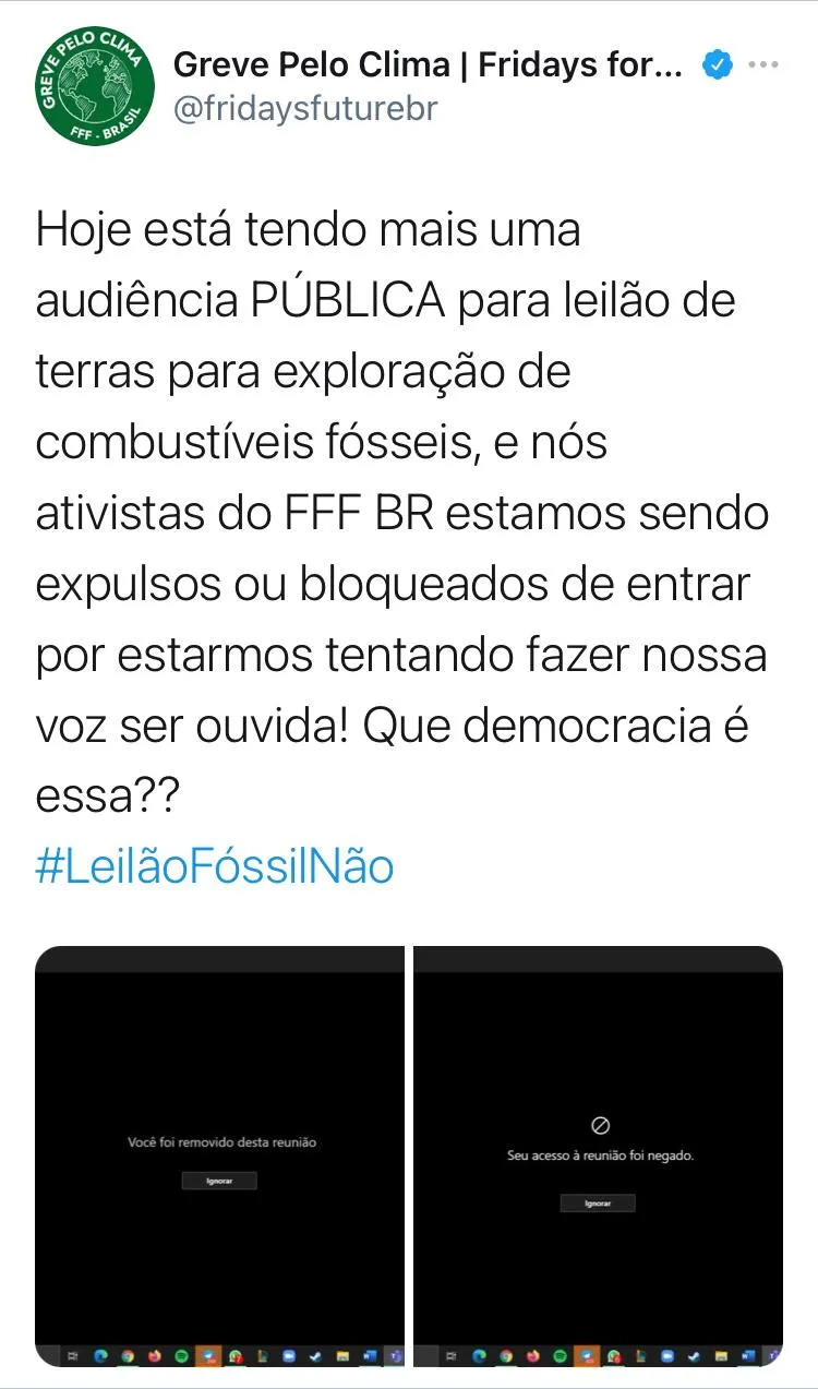 jovens do Fridays for Future são barrados em evento online da ANP