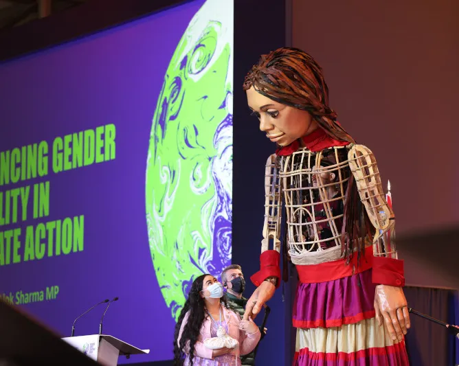 Brianna Fruean and Little Amal open Gender Day at COP26, Glasgow, UK – November 2021
