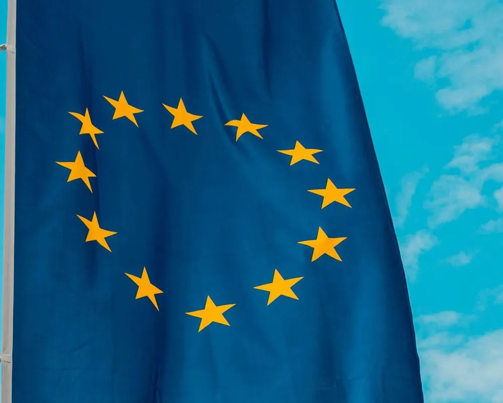 EU flag seen against blue sky