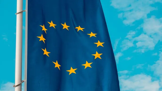 EU flag seen against blue sky