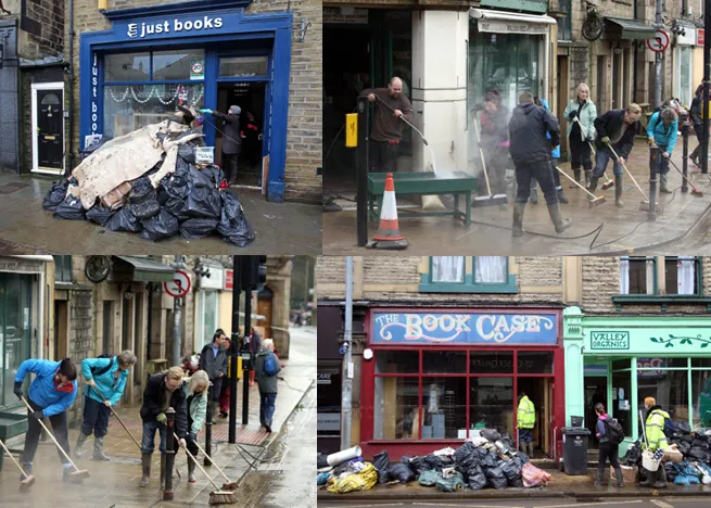 Volunteers get to work on clean up operation in Hebden Bridge