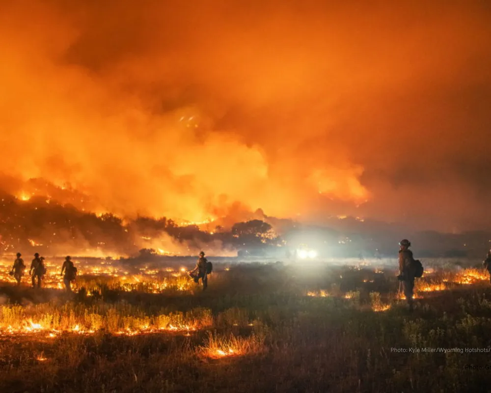 United States, August 2020. Night operations on the Pine Gulch Fire in Colorado.